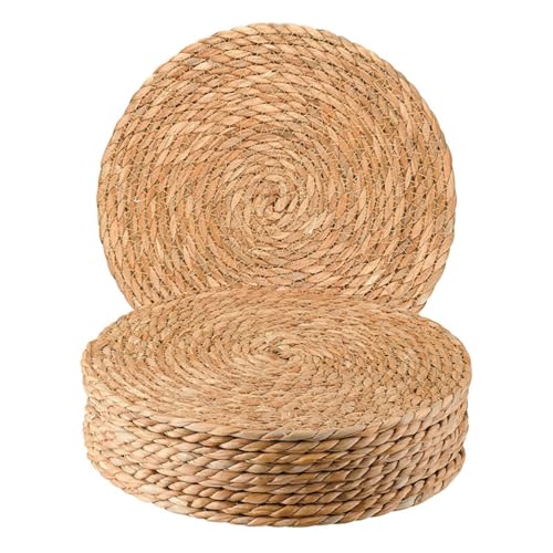 KUWAN Round Woven Placemats 12 inch Set of 10 - Placemats Natural Water Hyacinth Placemat, Farmhouse Weave Place Mats, Rustic Braided Wicker Table Mats for Dining Table,Home,Wedding,Outdoor