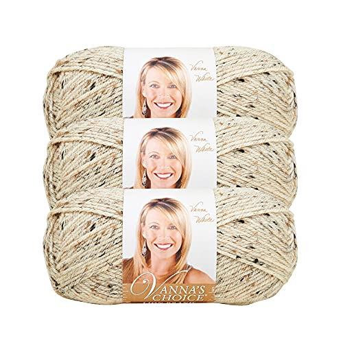 Image of Lion Brand Yarn, Vanna's Choice Crochet Yarn, Oatmeal, Brown, 3 Pack | Everyday Basic Worsted Weight Acrylic Knit & Crochet Fiber for Blankets, Bags, Sweaters, Hats, Scarves