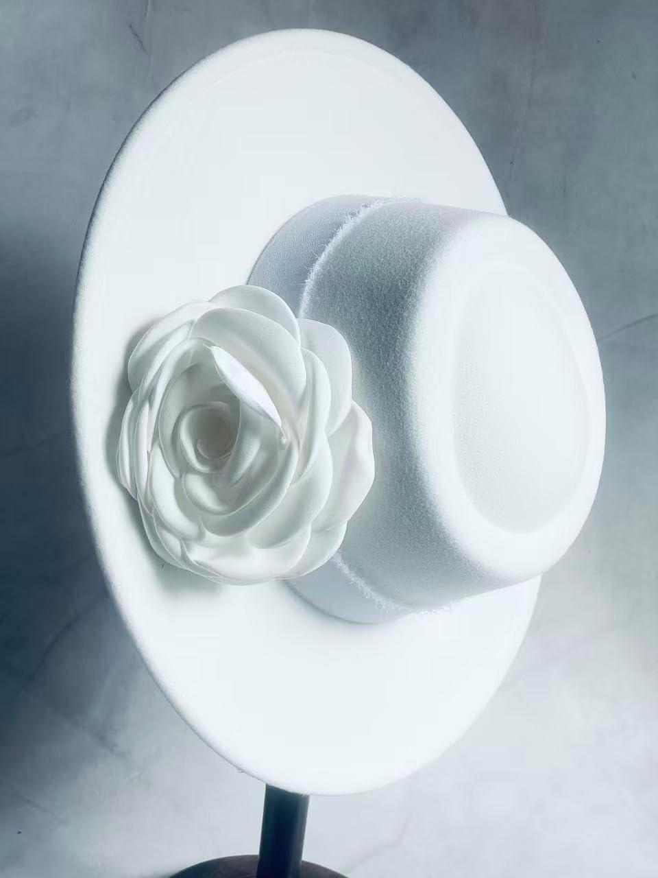 Vintage Wide Brim Fedora Hats -Handmade Felt Hat Panama Rancher Hat for Party Wedding HJ White