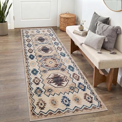 Image of Medallion Vintage Look Carpet for Living Room Bedroom Dining Room | Washable Area Rug with Non Slip TPR Backing | Modern Floor Carpet for Home(Design06-22x55 Inches)
