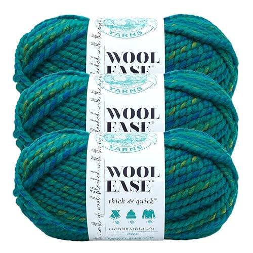 Image of Lion Brand Yarn, Wool-Ease Thick & Quick Yarn, Bluegrass Blue Green, 3 Pack