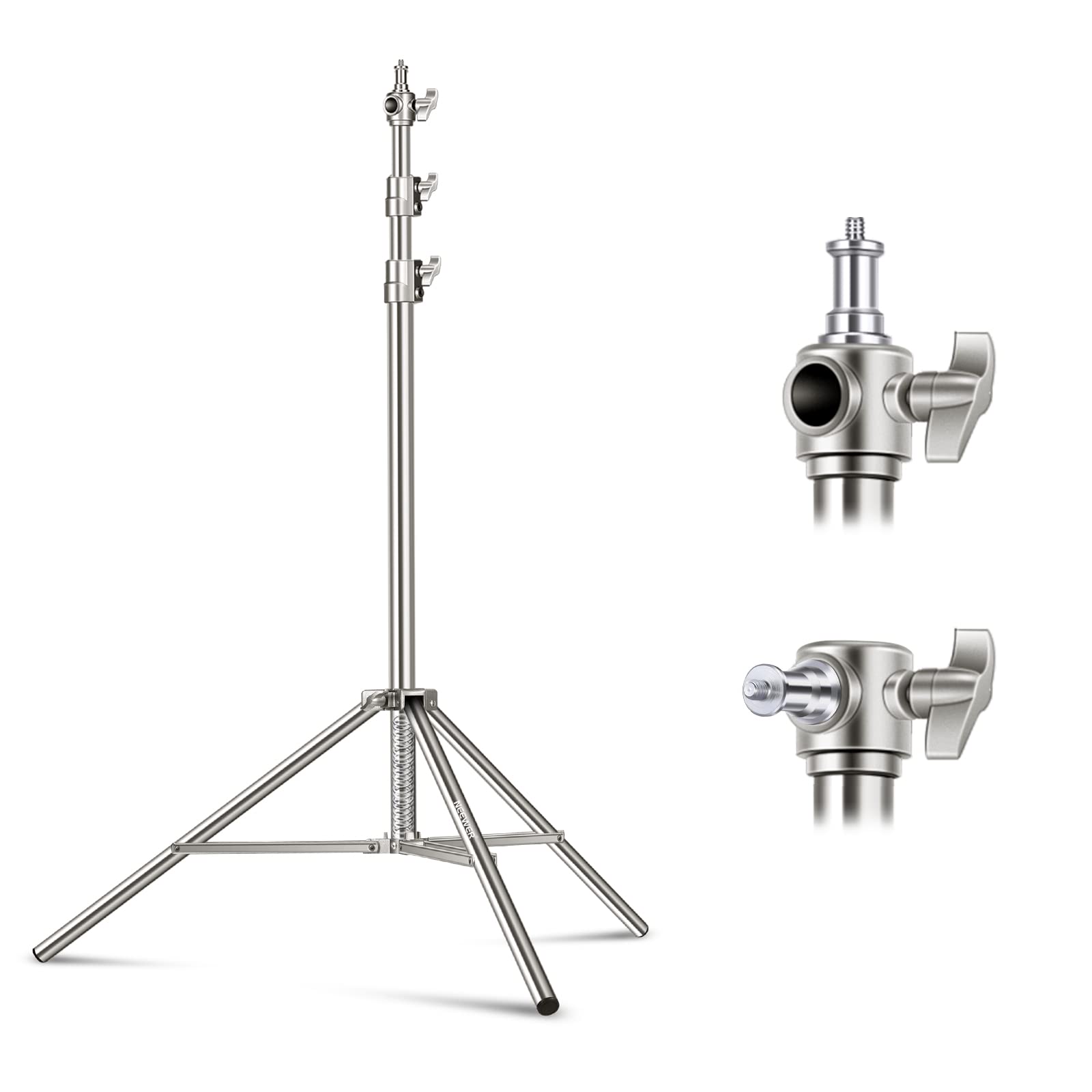 NEEWER 7.2ft/2.2m Stainless Steel Light Stand, Spring Cushioned Heavy Duty Photography Tripod Stand with 1/4” to 3/8” Screw Adapter for Strobe,LED Video Light,Ring Light, Monolight, SoftboxNEEWER 7.2ft/2.2m Stainless Steel Light Stan…