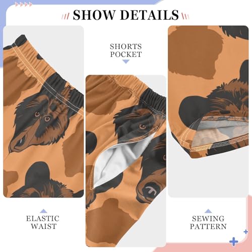 ZZXXB Brown Bear Print Boys Long Pants Soft Trousers Elastic Waist Kids Lounge Bottoms with Pockets S-XL4