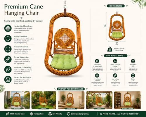 CANE CRAFTS Store Cane Crafts Wooden Bamboo Cane Hanging Chair with - Image 5
