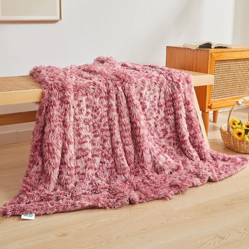 XeGe Luxus Kunstfell Leopardenmuster Kuscheldecke 127x152 cm, Weiche Gepardenmuster Wohndecke, Plüsch Landhaus Deko Decke für Sofa Couch Bett, Süße Flauschige Tierdecke Tagesdecke, Pink