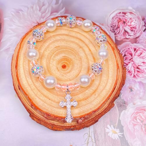 Image of Easter Gifts Baptism First Holy Communion Confirmation Christian Gifts, Cross Charm Bracelet, White