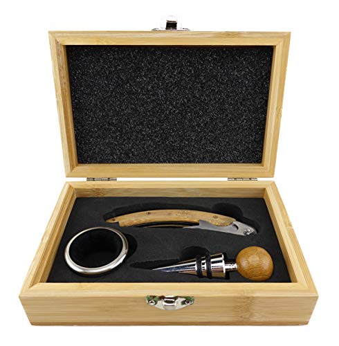 TigerTie - Wijnset in bamboe doos met kelnermes/kurkentrekker, wijnkraag, flessendop van roestvrij staal - Image 3
