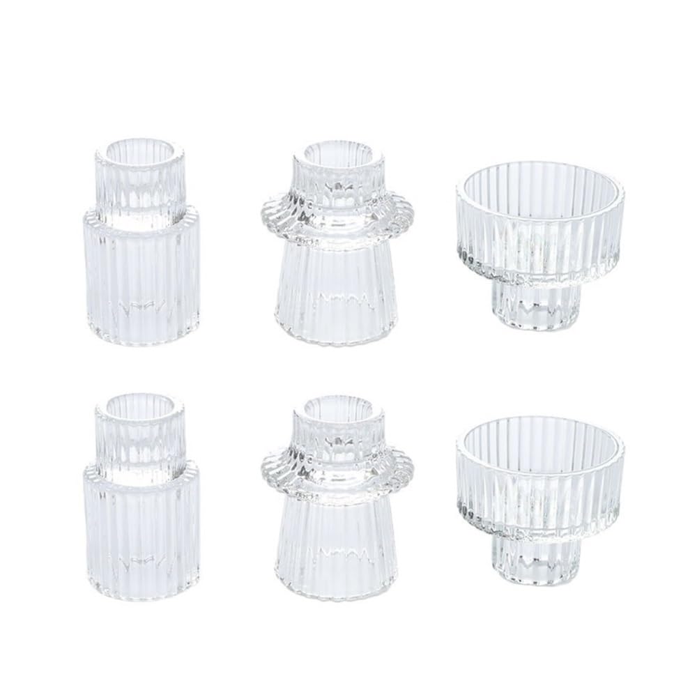 Candle Holder Set of 6 Elegant Clear Crystal & Stained Glass Candle Holder for Aroma Candles(Transparent)