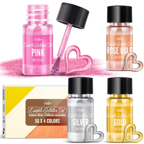Edible Glitter Set - 4 Colours Edible Luster Dust Metallic Food Grade Coloring Glitter for Drinks Cake Decorating Baking - Edible Dust Powder Shimmer Sprinkle Powder for Icing Candy Cocktail