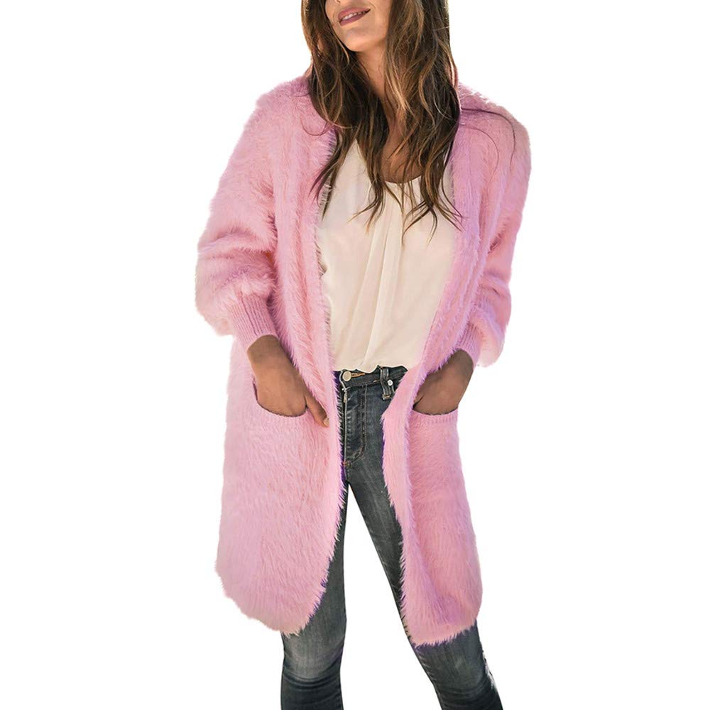 iFOMO Women's Solid Color Big Pocket Midi Long Loose Soft Cardigan Sweater Coat Tops