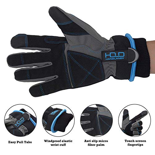 Handlandy Waterproof Insulated Work Gloves，3M Thinsulate Thermal Winter Gloves For Men Women Touch Screen, Warm Ski Snowboard Cold Weather Gloves (Large, Blue) #TOP3