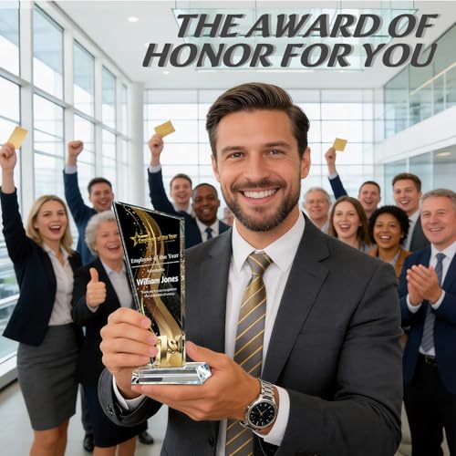 Image of Custom Crystal Trophy Award Personalized Plaque Award with Text Logo Photo Awards Trophies for Employee Recognition Team Graduation Personalized Office Gifts for Boss Coworker Teacher