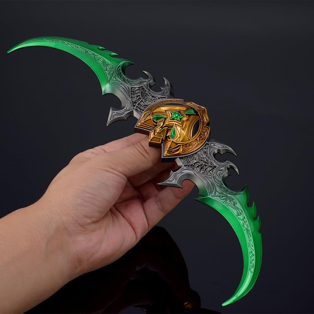 Artículos de colección de Videojuegos, Warglaive of Azzinoth Modelo Illidan Warblade decoración de Escritorio 22 cm/8,7 Pulgadas con Soporte exhibición Juego Totalmente metálico(Green)