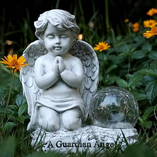 Foreby Angel Decor Praying Cherubs Statue Garden Decor, Angel Garden Figurines Outdoor Decoration,Baby Angel Garden Statue With Solar Crackle Glass Globe For Lawn Patio Decorations #TOP1