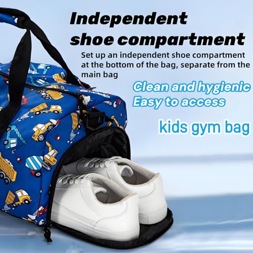 Gym Travel Duffle Bag, Carry On Gymnastics Sports Dance Bag with Shoes Compartment, Cartoon Car Pattern Overnight Weekender Bags for Fitness, Workout4