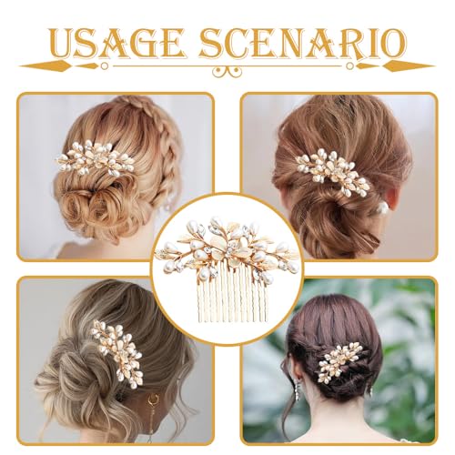 Peine para cabello nupcial estilo flor perla dorado miniatura 5