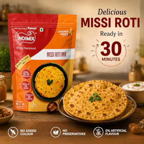 Image of INDIMIX Instant Missi Roti Mix 500g | Ready-to-Cook Traditional Indian Flatbreads | Homemade Flavor in 3 Easy Steps | No Artificial Colors or Preservatives (Pansari)