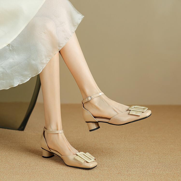 Women's Low Heel Closed Mouth Square Toe Single Shoes Ankle Strap Slope Heel Dress Shoes Low Top Chunky Heels Business Office Wedding Shoes4