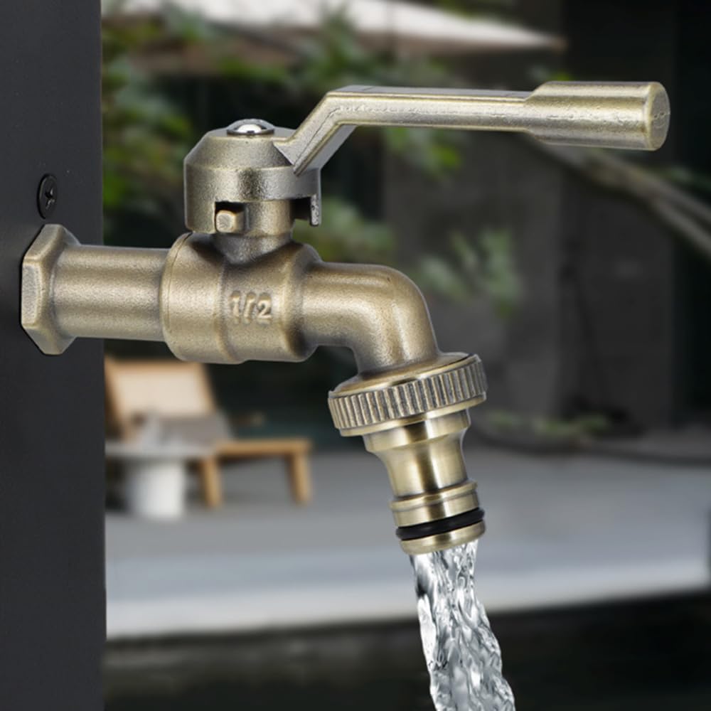 Rubinetto da giardino in ottone da parete, 1/2 pollici, resistente al gelo, per esterni, per giardini e terrazze, durevole e facile da installare