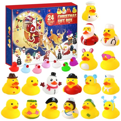 CHANCCI 24 Rubber Duck Advent Calendar,Rubber Ducks Bath Toy,24 Pcs Novelty Bath Duck,Mini Float Duckes Squeaky Bath Duckies,Cute Bath Toys for Party Supplies, Helmets, Car Decoration