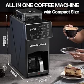 URintells Cuising Coffee Maker with Grinder, Programmable Hot and Cold Coffee Maker with 22 oz Glass Carafe, Fully Automatic Coffee Machine with Timer, Removable Filter, Black Americano Coffee Machine