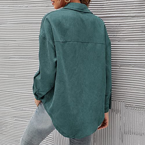 Women's Corduroy Button Down Pocket Shirts Loose Casual Long Sleeve Blouses Tops Long Sleeve3