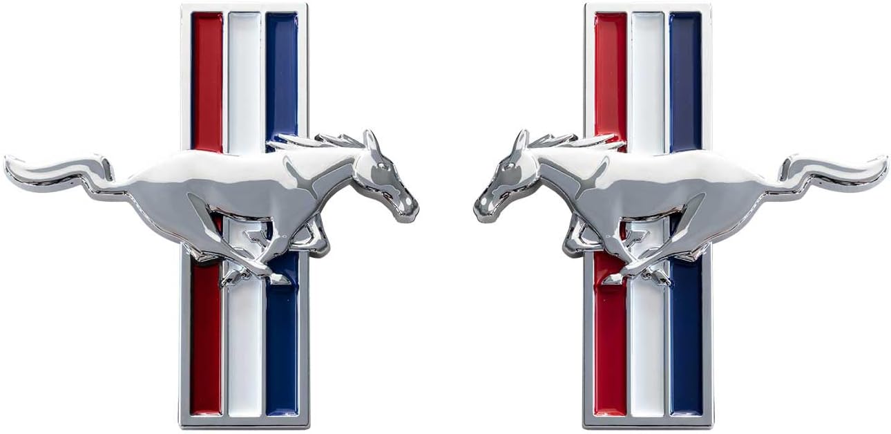 3" Chrome Running Horse Tribar Fender Emblems Made for Mustang 1994-2004