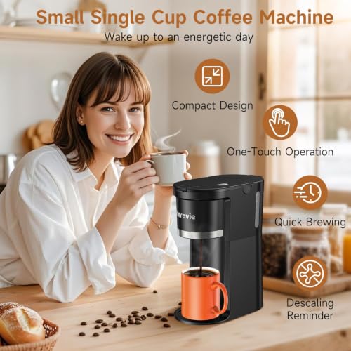 Image of Small Single Serve Coffee Maker, One Cup Coffee Machine for K-Cup & Grounds