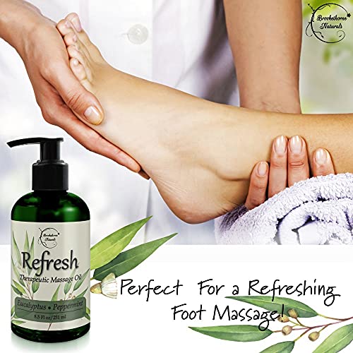 Refresh Massage Oil With Eucalyptus & Peppermint Essential Oils - Great For Massage Therapy. All Natural Muscle Relaxer. Ideal For Full Body Massage – Nut Free Formula 8Oz #TOP5