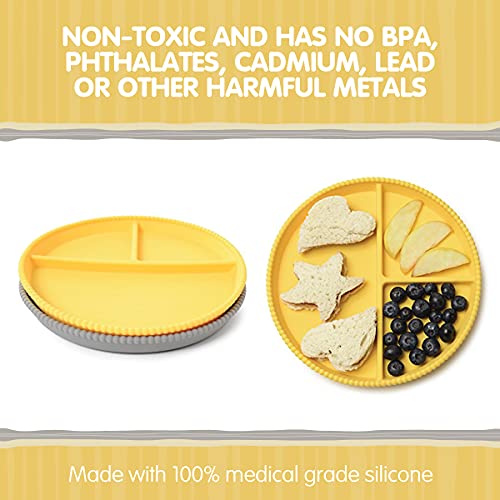 Chewbeads Silicone Divided Plates - Set Of 2 - Non Slip Toddler And Baby Plates - Dishwasher, Microwave & Freezer Safe Silicone Plates For Baby - 100% Silicone, Bpa Free & Phthalate Free #TOP7