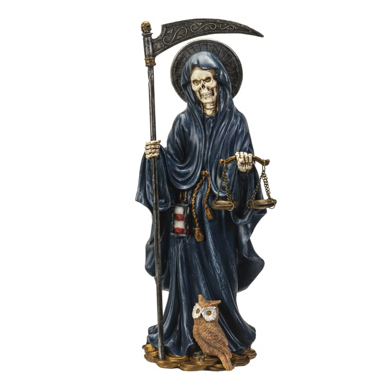 Santa Muerte bleue avec hibou statuette de collection aux détails fins
