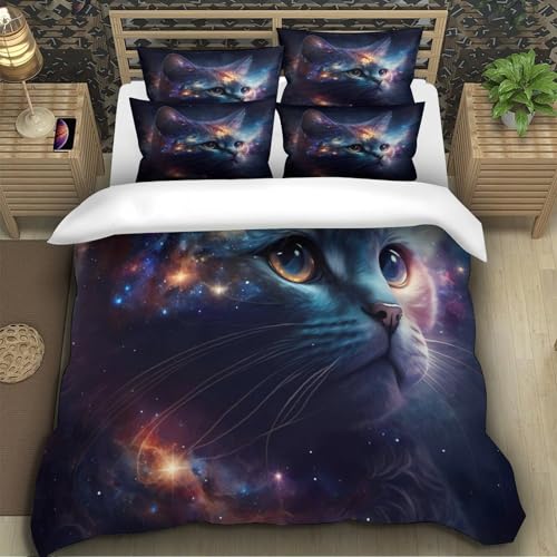 Parure de lit chat cosmique avec housse de couette 140x200 en microfibre - 5