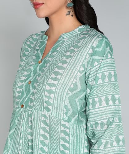Image of Stylistico Geometric Print Summer Cotton Tunic Western Everyday Regular Fit Full Sleeve v Neck Office Peplum Printed Long Tops for Women Latest