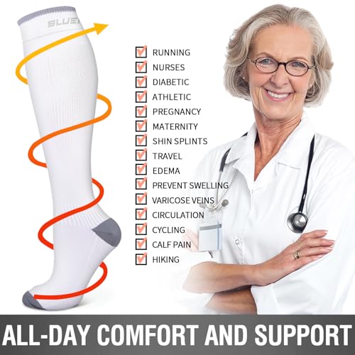 Image of Bluemaple 6 Pack Copper Compression Socks for Women and Men Circulation-Best Support for Medical, Running,Nursing,Athletic