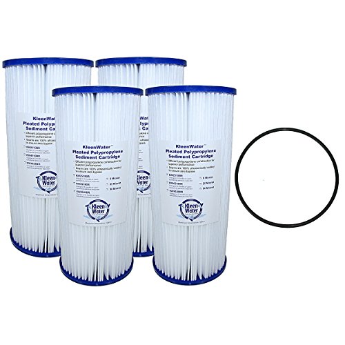 KleenWater KW4510BR Replacement Water Filter Cartridge, Made in USA Pleated Dirt Rust Sediment Filter, 50 Micron, Set of 4 with One O-ring for Wide Body Housings KleenWater KW4510BR Replacement Water Filter Cartridge, Made in USA Pleated Dirt Rust Sediment Filter, 50 Micron, Set of 4 with One O-ring for Wide Body Housings