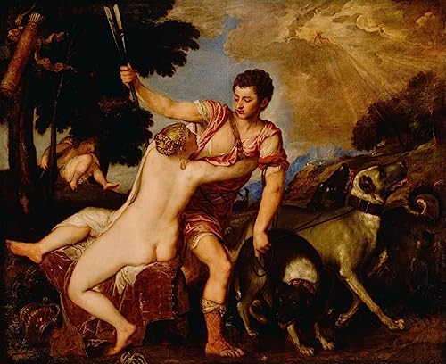 Peinture Vénus et Adonis de Tiziano affiche d'art Premium