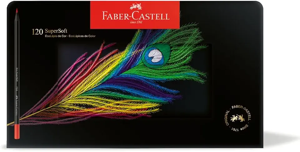 Faber-Castell Lápis De Cor Supersoft com 120 Cores Com Estojo de Lata - Ecolápis super mácio com cores mais vivas, excelente cobertura