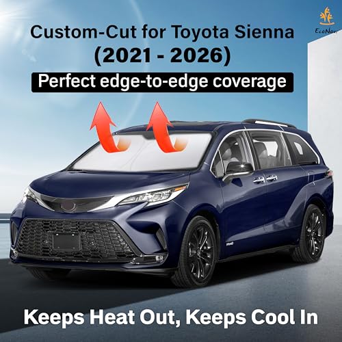 Image of Toyota Sienna EcoNour Car Windshield Sunshade 2021-2026 - 280T Polyester Material Cars Sun Visor Reflector Blocks UV Rays - Foldable Sunshade Interior Protection Accessories