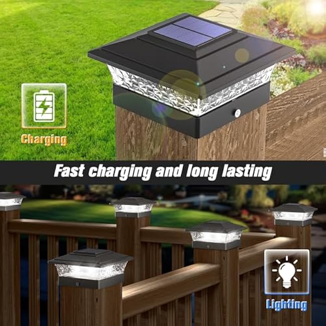 Solar Post Cap Lights Fence Post Lights Deck Post Lights Warm/Cool White Black Fit 4x4