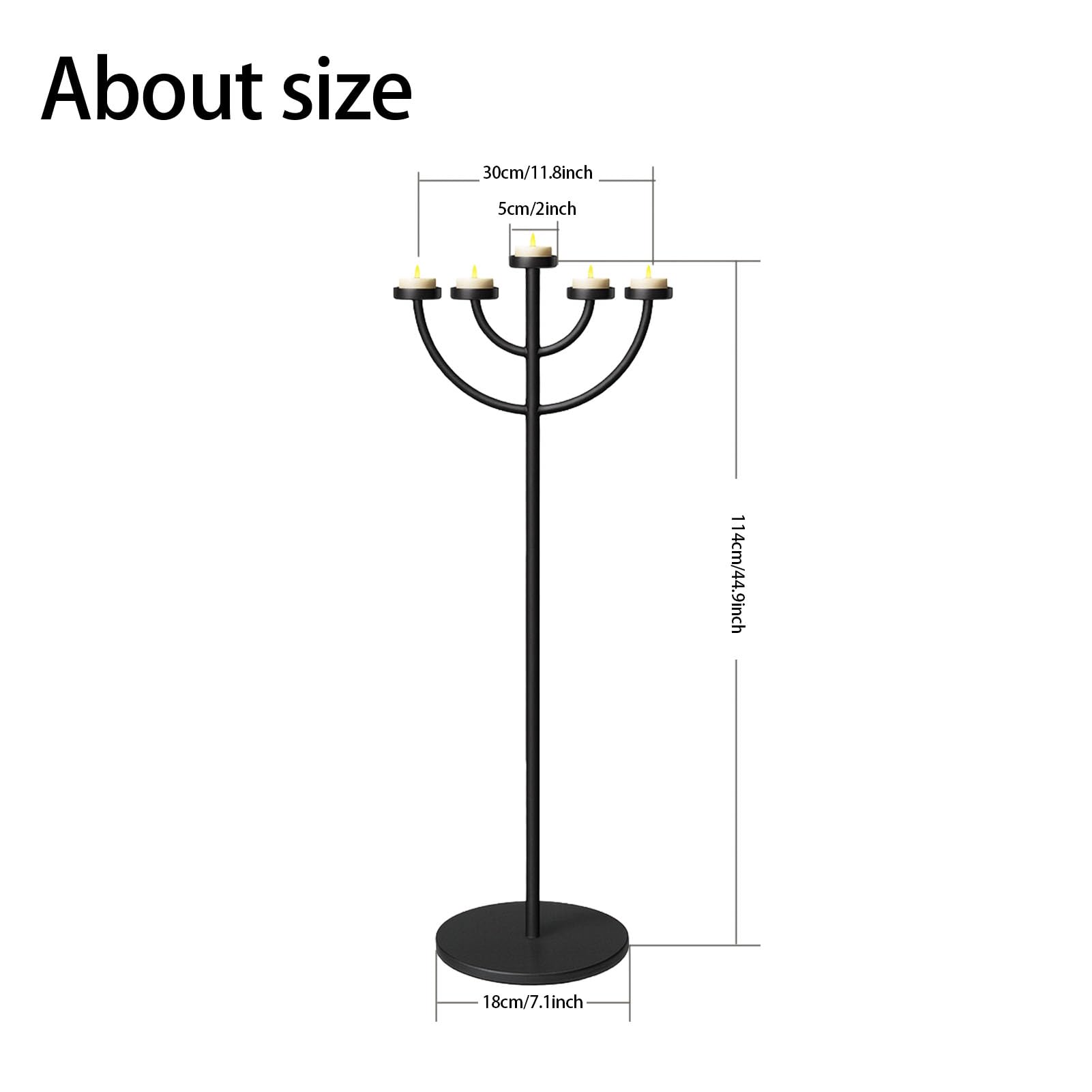 Portavelas de metal negro de 5 brazos, moderno candelabro de pie para decoración del hogar, vacaciones y eventos