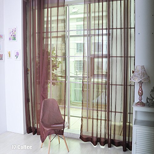 Rungao, color floral, visillo de gasa para decoración del hogar, puertas, ventanas, paño de cortina simple, cenefa, alzapaños., café, Coffee