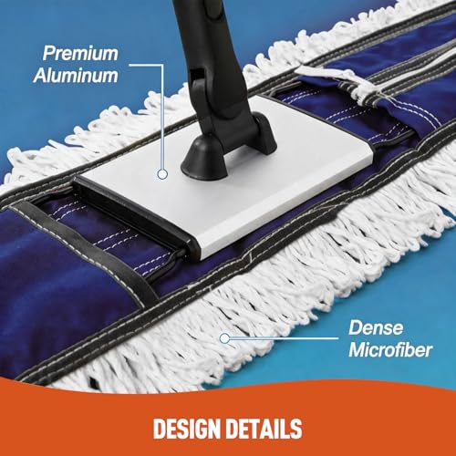Image of CLEANHOME 36 inch Commercial Dust Mop for Hardwood Floors, Blue | 59 inch Long Handle,Heavy Duty, Hotel Company Household Cleaning Supplies, For Hardwood, Tiles, Marble