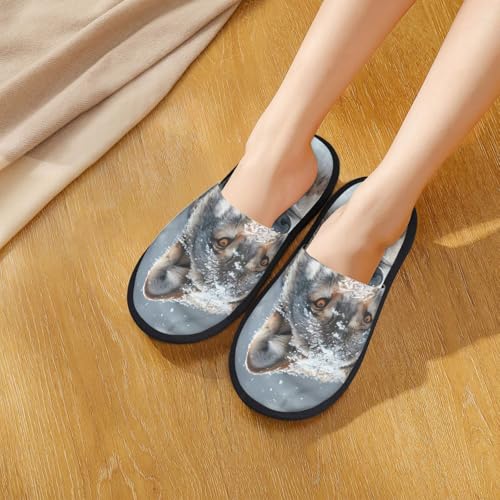 Majestic Snowy Wolf Print House Slippers For Women And Men,Soft Slippers With Memory Foam,Non-Slip Indoor Home Shoes4