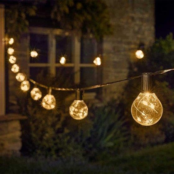 Garden Mile White String Outdoor Lights Mains Powered 14.5m/47ft Waterproof Electric Fairy Festoon Lights Outdoors for Fence Gazebo Balcony Patio Garden Party Festival Outdoor Christmas Lights