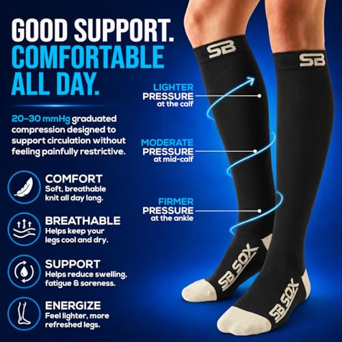 Image of SB SOX Compression Socks for Men & Women (20-30mmHg) - Best Compression Socks for Flying, Medical, Sports, Wide Calf Fit, and Daily Wear