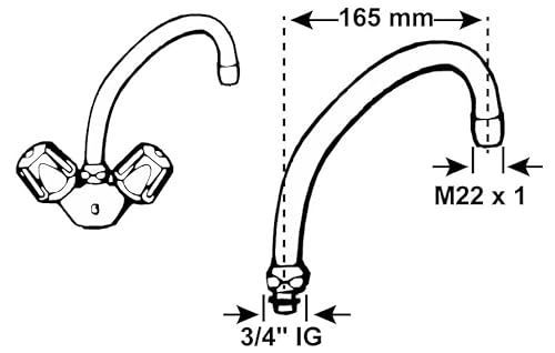 Cornat Auslauf HU-Form 165 mm - Messing verchromt - Langlebig & rostfrei - Flexibel einsetzbar - mit Luftsprudler / Schwenkauslauf / Wasserhahn Verlängerung / Armatur Anschluss / TEC351204