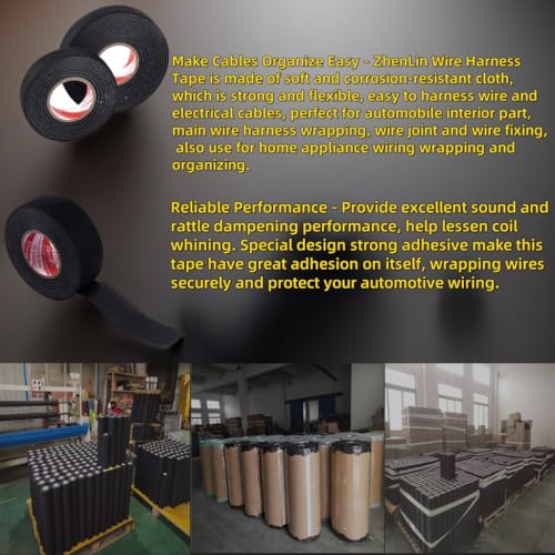 Image of Wire Harness Cloth Electrical Tape, Noise Damping Heat Proof Car Wrap Tape, Self-Adhesive Fabric Tape for Automotive Electrical Cable, Black (6, Width:19mm (6 Roll))