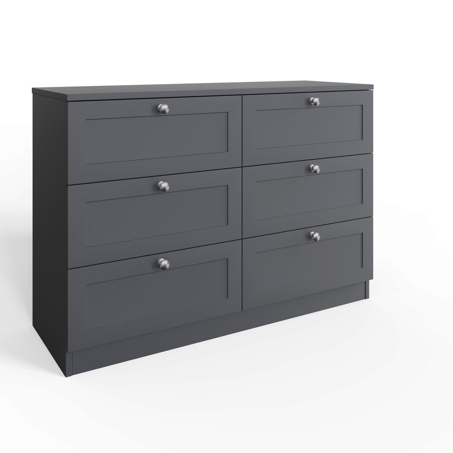 FWStyle Matt Grey 6 Drawer Chest of Drawers - H77 X W110 X D40cm