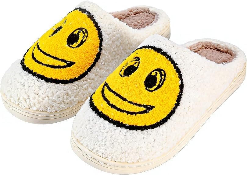 Cute Smile Face Kids' Plush Happy Face Slippers - Non-Slip, Warm, Indoor/Outdoor