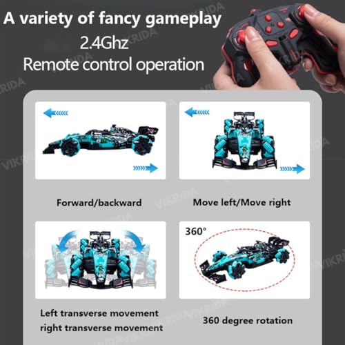 Image of VikriDA Remote Control Car, F1 RC Stunt Car 1:14 Scale 4WD 2.4GHz 360 Rotating RC Cars Toy for Kids with Spray Lights RC Drift Car Gifts Birthday Xmas for 6-12 Year Old - Multicolor
